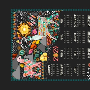2024 Llovely Llamas Tea Towel Calendar Charcoal
