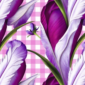 Medium purple iris on plum gingham