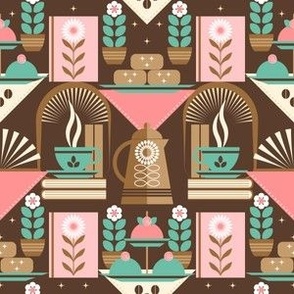 Scandi Fika Coffee Break / Cafe / Geometric / Food Dessert / Cake Donuts / Pink Turquoise / Small