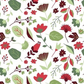 Festive floral- red and green - Small scale 