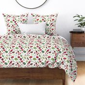 Festive floral- red and green - Large scale 