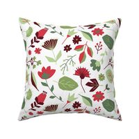 Festive floral- red and green - Large scale 