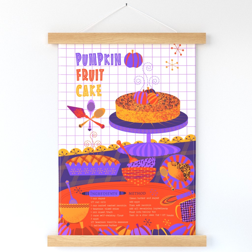 Retro Pumpkin Fruit Cake - Recipe Tea Towel 