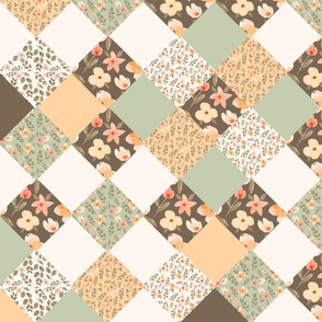 Earth tones Floral Patchwork pattern