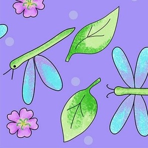 Dragonflies and Leaves Periwinkle Extra Large 24"