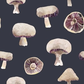 Watercolor Fall Mushrooms on dark grey