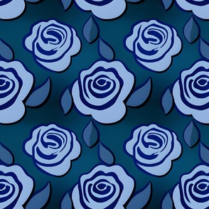 Light Blue Art Deco Roses on Teal Ombre