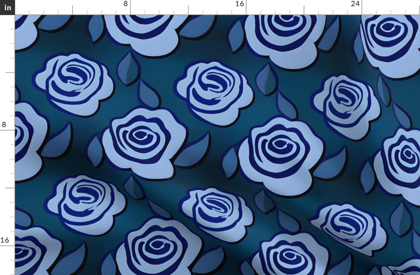 Light Blue Art Deco Roses on Teal Ombre