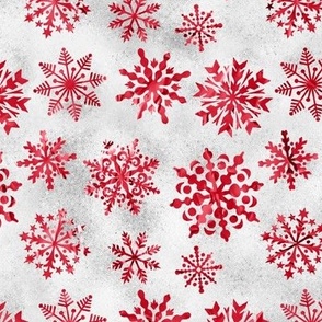 Red snowflakes icy white 