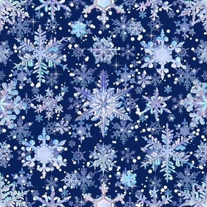 Fancy Navy white Snowflakes 3D nightfall