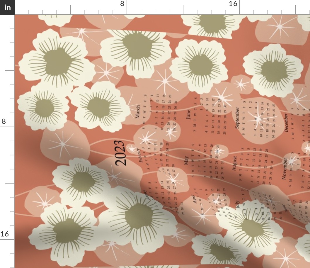 2023 Calendar - Nasturtium in Red - Wall Hanging and Tea Towel