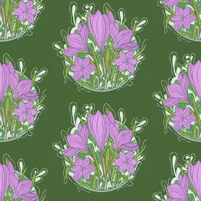 Art Nouveau flowers in green and purple 