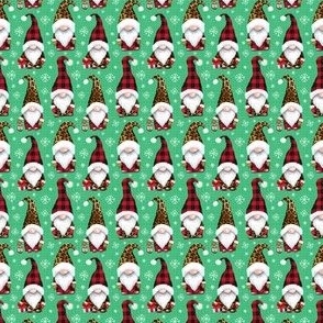 Leopard and plaid print Christmas gnomes bright green tiny scale