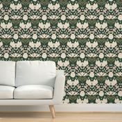 Humming bird paradise Victorian floral - pink, green and white // big scale