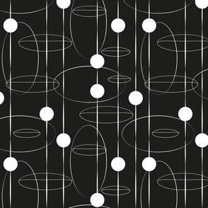 Dots and ovals - sixties style in white on black - medium