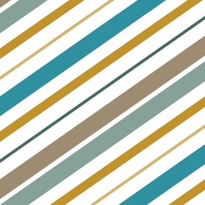 Diagonal stripes in Lagoon, Mustard, Mushroom and Pine 