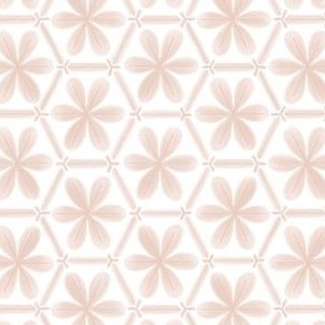 Pastel Pink Folk Art Flowers in a Honeycomb on a White Background  - middle scale