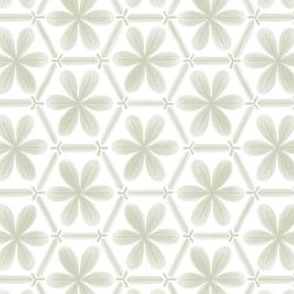 Sage Folk Art Flowers in a Honeycomb on a White Background  - middle scale