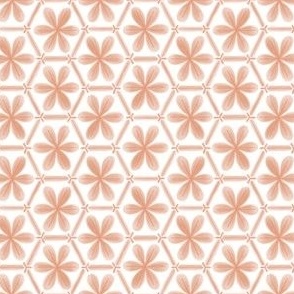 Terracotta Folk Art Flowers in a Honeycomb on a White Background  - small scale