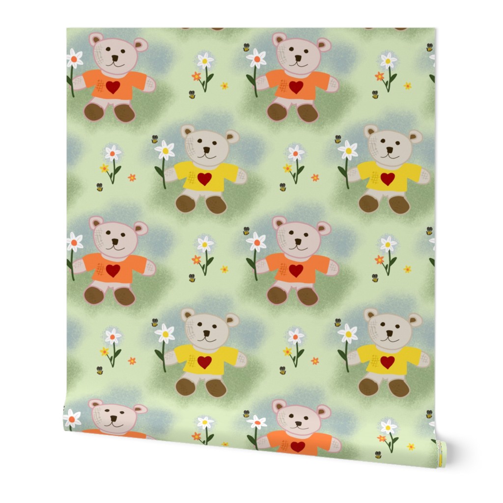 Little Ted's Flower Garden - pastel green, medium 