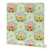 Little Ted's Flower Garden - pastel green, medium 