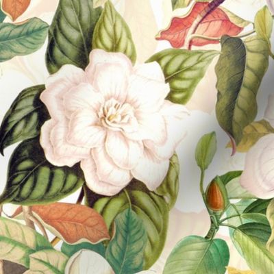  Lush Antique Magnolia Flowers - Vintage Magnolias home decor, Nostalgic  wallpaper,Magnolia Fabric - Flowers Fabric -  Magnolia Wallpaper sunny off white