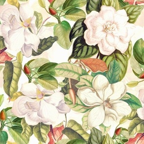  Lush Antique Magnolia Flowers - Vintage Magnolias home decor, Nostalgic  wallpaper,Magnolia Fabric - Flowers Fabric -  Magnolia Wallpaper sunny off white