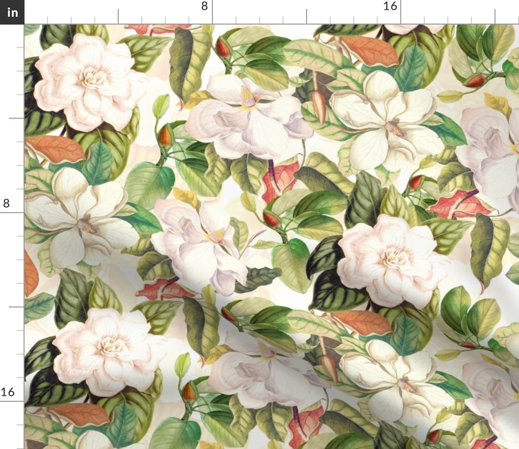  Lush Antique Magnolia Flowers - Vintage Magnolias home decor, Nostalgic  wallpaper,Magnolia Fabric - Flowers Fabric -  Magnolia Wallpaper sunny off white