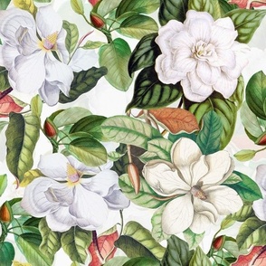  Lush Antique Magnolia Flowers - Vintage Magnolias home decor, Nostalgic  wallpaper,Magnolia Fabric - Flowers Fabric -  Magnolia Wallpaper off white