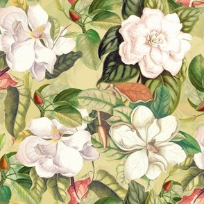  Lush Antique Magnolia Flowers - Vintage Magnolias home decor, Nostalgic  wallpaper,Magnolia Fabric - Flowers Fabric -  Magnolia Wallpaper  green