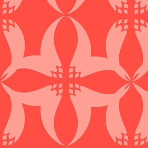 Coral Pink Abstract Geometric Cross Shibori, Batik
