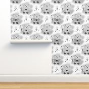 Little Ted's Flower Garden - silver greyscale on white, medium 