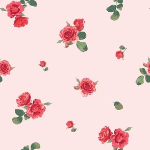 Small red roses on pink
