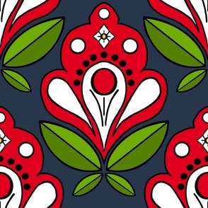 Bold Abstract Floral - Red on navy - Medium Format