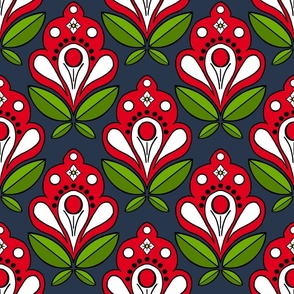 Bold abstract Floral - Red on navy - small format