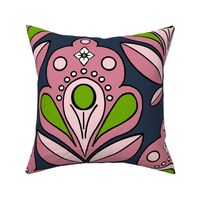 Bold Abstract Floral - Pink on navy - Medium Format