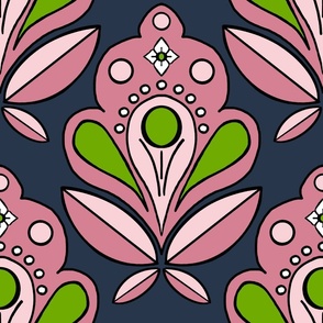 Bold Abstract Floral - Pink on navy - Medium Format