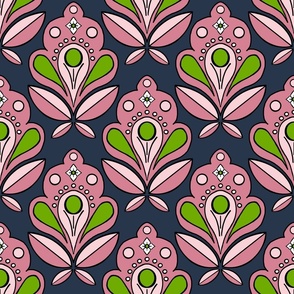 Bold Abstract Floral - Pink on navy - small format