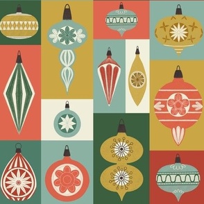 Christmas vintage ornaments in grid