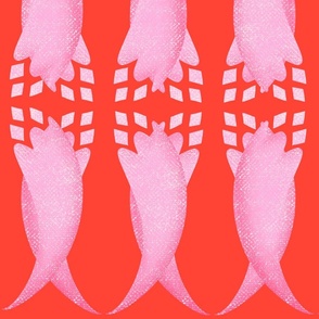 Boho Red Shibori Tie Dye Large Fish 
