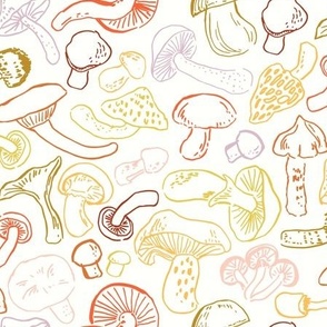 Mushrooms line drawing - cream background