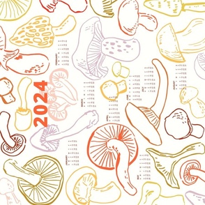 Mushrooms 2024 calendar - cream background