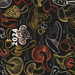 Mushrooms 2024 calendar - black background