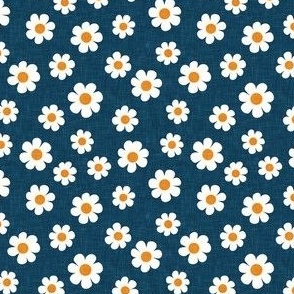 (small scale) daisies - daisy flowers - floral - dark blue - LAD22