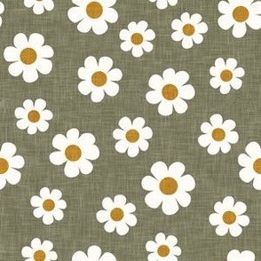 daisies - daisy flowers - floral - light olive green - LAD22