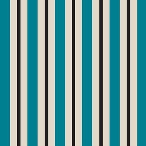 Teal Blue Black Beige Stripe Large