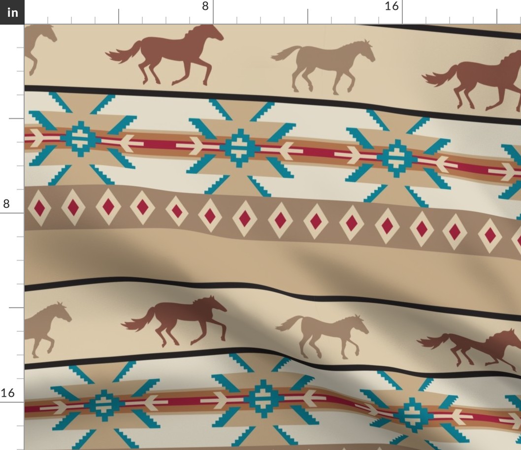 Running Horses Native American Tan Large