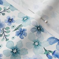 Pretty watercolor floral, botanical florals, blue