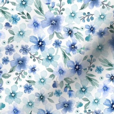 Pretty watercolor floral, botanical florals, blue