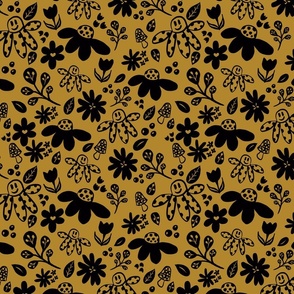 Flower Smiles Black on Gold